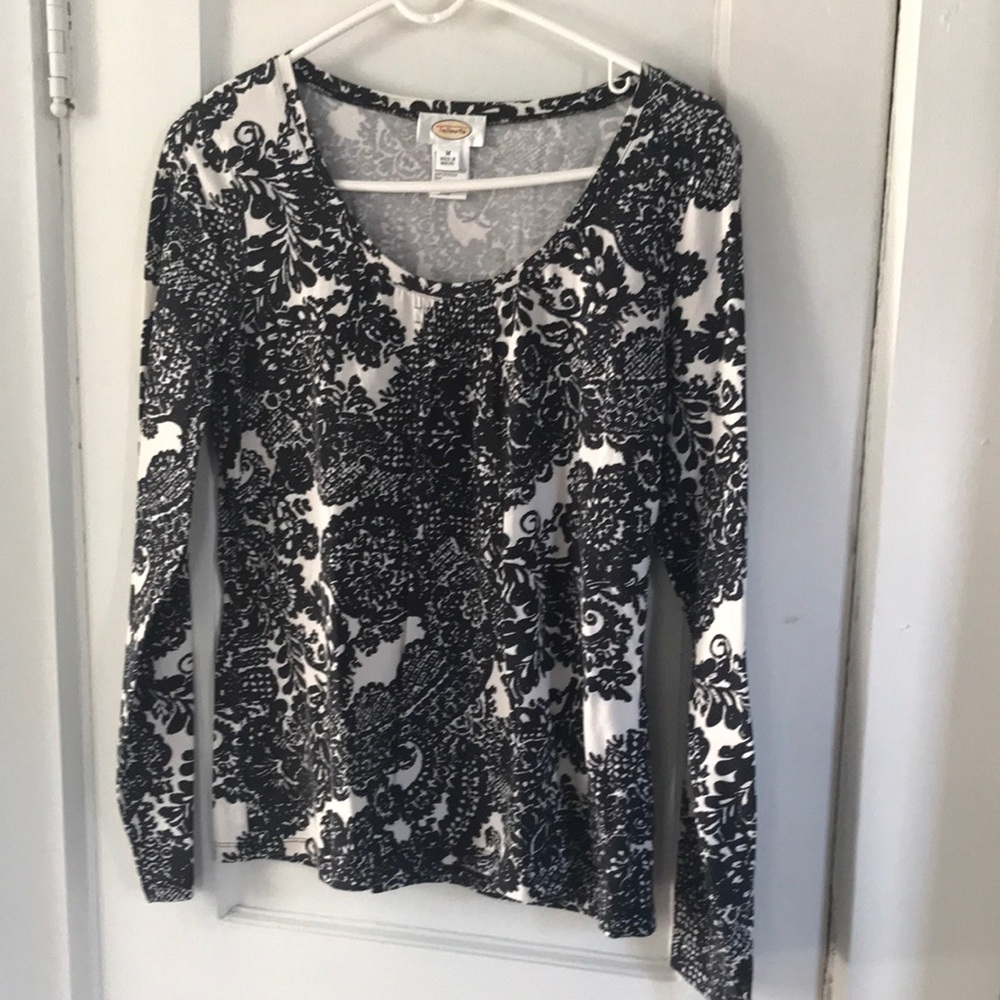 Talbots Women's Black and White Paisley Long Sleeve Top